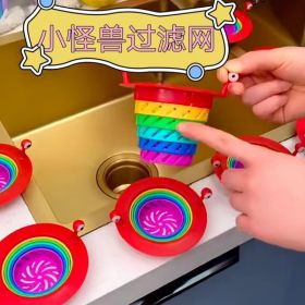 Kitchen sink filter cartoon cute little monster rainbow filter anti-blocking sewer filter artifact