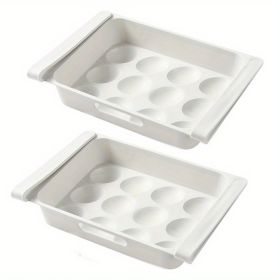 2pcs Kitchen Refrigerator Freshness Storage Boxes; 12 Grids Egg Storage Boxes; Multifunctional Drawer Type Food Divided Storage Boxes