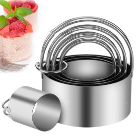 Stainless Steel Cookie Mold Hanging Basket Double Handle Mousse Ring Household Baking (Option: Round 5piece set)