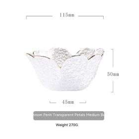 Japanese Style Hammer Pattern Petal Glass Bowl Plate Set (Option: M Bowl Transparent Golden Edge)