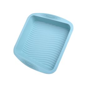 1pc Square Silicone Cake Pan Wave Pattern Toast Bread Baking Pan Easy To Wash High Temperature Resistant Oven Silicone Cake Mold (Green: Blue)