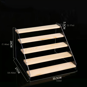 1pc Acrylic Multi Layer Display Riser Stand With Wood Panel For Display, Clear Acrylic Display Risers, Acrylic Jewelry Display Stand Shelf (Green: 5 Layers 30CM Wide)