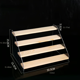 1pc Acrylic Multi Layer Display Riser Stand With Wood Panel For Display, Clear Acrylic Display Risers, Acrylic Jewelry Display Stand Shelf (Green: 4 Layers 30CM Wide)