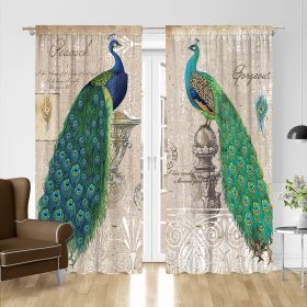 1 Pair Of Vintage Peacock Window Curtains (Composition: 100%Polyester, size: 41.34x90.55inch X 2pcs)