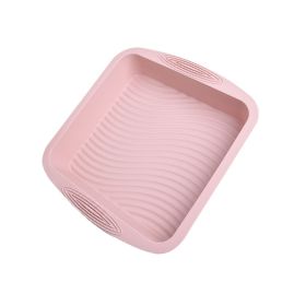 1pc Square Silicone Cake Pan Wave Pattern Toast Bread Baking Pan Easy To Wash High Temperature Resistant Oven Silicone Cake Mold (Green: Pink)