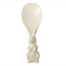 1pc Cute Rabbit Non-Stick Rice Scoop; Bunny Shape Standable Rice Scooper; Household Rice Cooker Rice Spoon; Cartoon Rice Spoon (Green: Beige Color)