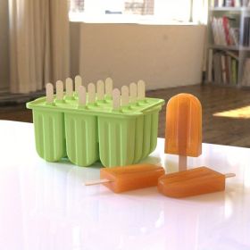 1pc New Summer Ice Cream Tools With Wooden Sticks Silicone Popsicle Molds Custom Mini Silicone Ice Cream Popsicle Mold (Green: Green)