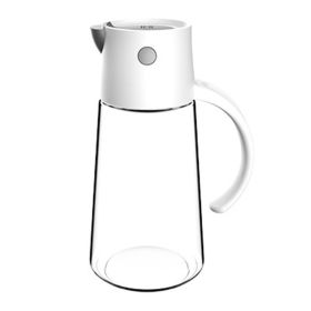 1pc Automatic Opening And Closing Glass Oil Pot; Kitchen Leak-proof Oil Can With Lid; Seasoning Bottle; Vinegar Bottle; Oil Bottle (Green: White, Capacity: 550ML)