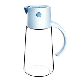 1pc Automatic Opening And Closing Glass Oil Pot; Kitchen Leak-proof Oil Can With Lid; Seasoning Bottle; Vinegar Bottle; Oil Bottle (Green: Blue, Capacity: 650ML)