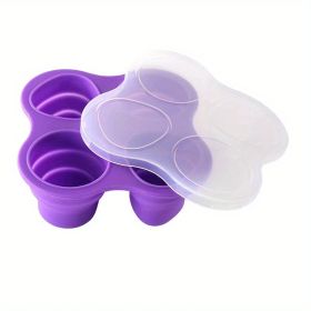 1pc Silicone Storage Folding Ice Sphere Tray Ice Cube Ice Sphere Mold Food Supplement Box With Lid Folding Fruit Snacks Storage Round Ice Sphere Tray (Green: Purple)