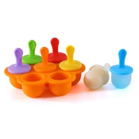 1pc 7 Holes Silicone Popsicle Mold; Ice Pop Molds Maker; Storage Container For Homemade Food; Ice Cream DIY Pop Molds; BPA Free (Green: Orange Base)