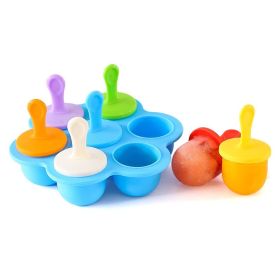 1pc 7 Holes Silicone Popsicle Mold; Ice Pop Molds Maker; Storage Container For Homemade Food; Ice Cream DIY Pop Molds; BPA Free (Green: Blue Base)