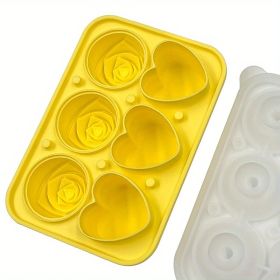 1pc Ice Cube Tray; Rose Flower And Heart Shaped Ice Cube Mold; Food Grade Silicone Ice Ball Maker; Kitchen Tools; Kitchen Supplies (Green: 3 Hearts 3 Roses Ice Tray-Yellow)