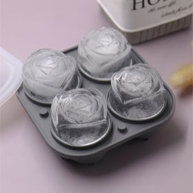 1pc Rose Shaped Ice Cube Tray; Silicone Ice Cube Mold; Kitchen Gadget (Green: Grey)