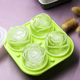 1pc Rose Shaped Ice Cube Tray; Silicone Ice Cube Mold; Kitchen Gadget (Green: Light Green)