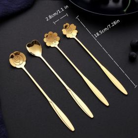 4pcs/set Coffee Scoop; Ice Cream Dessert Scoop; Stainless Steel Long Handle Mug Stirring Spoon (Green: Golden, size: 4PC Set)