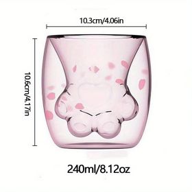 1pc Cat Claw Glass Cup; Creative Insulated Glass Double Layer Coffee Cup High Borosilicate Tea Cup Household Cute Transparent Cat Paw Glass Water Cup (Green: Pink)