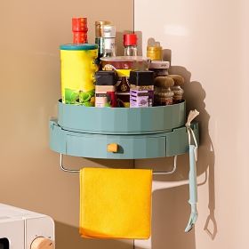 1pc; Kitchen Rotary Shelf; Multifunctional Storage Tray Wall Mount; Spice Storage Holder Dispenser; Punch Free Kitchen Caddy Organizer With Adhesive (Green: Green)