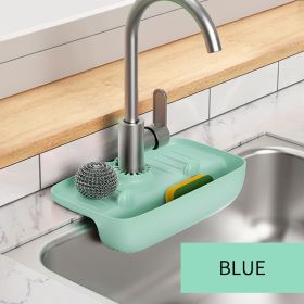 1pc Splash Guard For Sink Faucet; 10.63"x5.51"; Faucet Drain Rack; Super Absorbent Fast Drying Mat Sink Gadgets; Drip Catcher For Kitchen (Green: Blue)