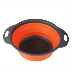 1pc Silicone Folding Drain Basket Fruit Vegetable Washing Basket Foldable Strainer Colander Collapsible Drainer Kitchen Storage Tool (Green: Orange2, size: small)