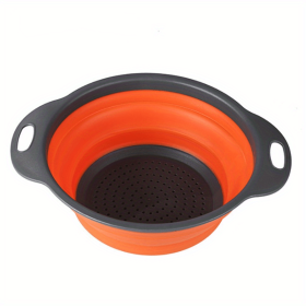 1pc Silicone Folding Drain Basket Fruit Vegetable Washing Basket Foldable Strainer Colander Collapsible Drainer Kitchen Storage Tool (Green: Orange2, size: large)