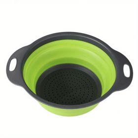 1pc Silicone Folding Drain Basket Fruit Vegetable Washing Basket Foldable Strainer Colander Collapsible Drainer Kitchen Storage Tool (Green: Green2, size: small)