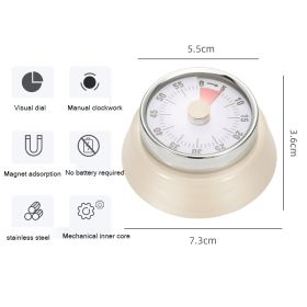 Kitchen Timer Stainless Steel Mechanical Reminder Countdown with Magnet Cooking Teaching Multifunctional Baking Reminder (Green: Beige)