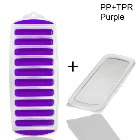 1pc Silicone Ice Cube Tray With Lid Long Strip 10 Grid Cylindrical Ice Tray Ice Making Mold Water Bottle Ice Cube Tray For Freezer (Green: Purple)