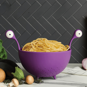 1pc Kitchen Strainer - Big-Eyed Monster Design BPA-Free Food Strainer For Fruits And Pasta - Fun And Safe (Green: Purple)