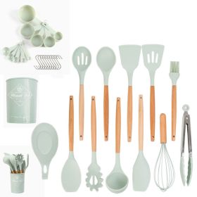 33pcs Set Wooden Handle Silicone Kitchen Utensils 33 Pieces Set Silicone Spoon Shovel Kitchen Gadgets Set Silicone Kitchen Utensils (Green: Light Green)