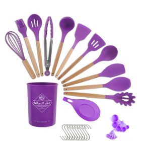 33pcs Set Wooden Handle Silicone Kitchen Utensils 33 Pieces Set Silicone Spoon Shovel Kitchen Gadgets Set Silicone Kitchen Utensils (Green: Purple)