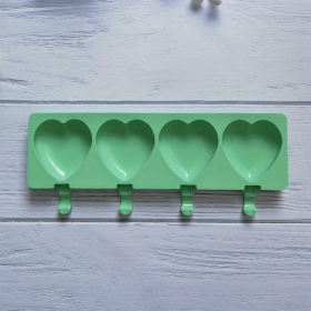 1pc Food Grade Silicone Ice Cream Mold 4 Grids Love-shaped Large Ice-cream Popsicle Mold Cake Soap Jelly Pudding Baking Mold (Green: 1pc 4 Grids Green Heart Mold)