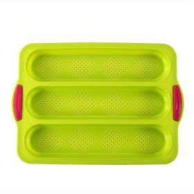 1pc; Silicone Baguette Pan; French Bread Baking Pan; Perforated 3 Loaves Baguettes Bakery Tray; Baking Tools; Kitchen Gadgets; Home Kitchen Items (Green: Green)