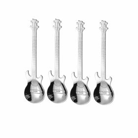 4Pcs Metal Guitar Spoon Flatware Set 18/10 Stainless Steel Guitar Spoons Creative Milk Coffee Spoon Ice Cream Candy Teaspoon (Green: Silvery 4 Pcs)