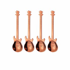 4Pcs Metal Guitar Spoon Flatware Set 18/10 Stainless Steel Guitar Spoons Creative Milk Coffee Spoon Ice Cream Candy Teaspoon (Green: Rose Golden 4 Pcs)