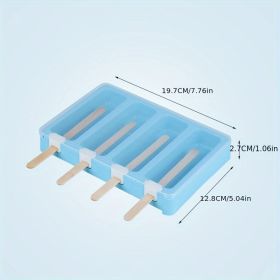 Plastic PP Flat Lying Multi-layer Stacking With Dust-proof Cover; Ice Cream Mold; Homemade Ice Cream Ice Cream Model (Green: Blue Four Grids (with Cover + 50 Sticks))