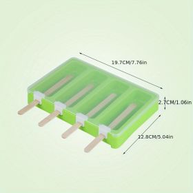 Plastic PP Flat Lying Multi-layer Stacking With Dust-proof Cover; Ice Cream Mold; Homemade Ice Cream Ice Cream Model (Green: Green Four Grids (with Cover + 50 Sticks))