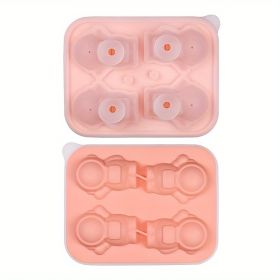 1pc Astronaut Ice Cube Mold Frozen Coffee Milk Tea Internet Celebrity Ice Mold Homemade Silicone Sorbet Ice Tray Mold (Green: 4 Astronaut Ice Trays - Pink)