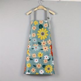 1pc Oil-proof And Waterproof Apron; Floral Pattern Kitchen Cooking Apron With Pocket (Green: Green)