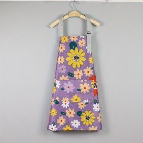 1pc Oil-proof And Waterproof Apron; Floral Pattern Kitchen Cooking Apron With Pocket (Green: Purple)