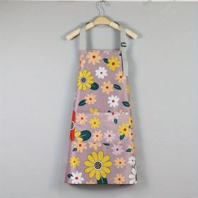 1pc Oil-proof And Waterproof Apron; Floral Pattern Kitchen Cooking Apron With Pocket (Green: Pink)