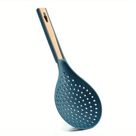 1pc New Multi-functional Large Filter Spoon Kitchen Long Handle With Clip Filter Spoon Household Dumpling Glutinous Rice Ball Colander (Green: Blue Yellow)