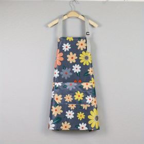 1pc Oil-proof And Waterproof Apron; Floral Pattern Kitchen Cooking Apron With Pocket (Green: Coffee)