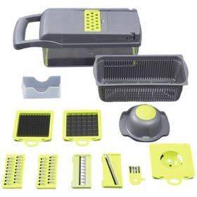 Kitchen Multi - function Dicing and Cutting Vegetables Magic Tool Potato Wire Cutter Grater (Green: Grey)