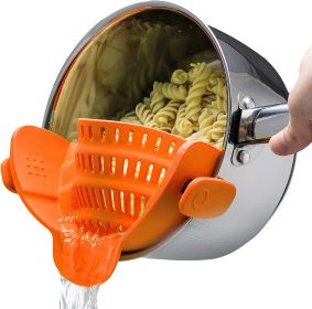 Kitchen Snap N Strain Pot Strainer and Pasta Strainer - Adjustable Silicone Clip On Strainer for Pots, Pans, and Bowls - Gray (Green: Orange)