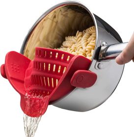 Kitchen Snap N Strain Pot Strainer and Pasta Strainer - Adjustable Silicone Clip On Strainer for Pots, Pans, and Bowls - Gray (Green: Red)