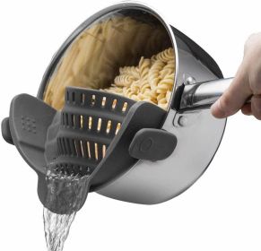 Kitchen Snap N Strain Pot Strainer and Pasta Strainer - Adjustable Silicone Clip On Strainer for Pots, Pans, and Bowls - Gray (Green: Grey)