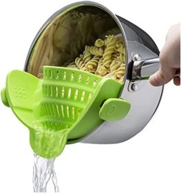 Kitchen Snap N Strain Pot Strainer and Pasta Strainer - Adjustable Silicone Clip On Strainer for Pots, Pans, and Bowls - Gray (Green: Green)