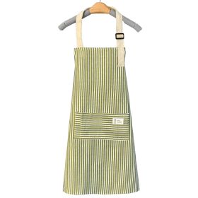 1pc Adjustable Kitchen Cooking Apron Cotton And Linen Machine Washable With 2 Pockets (Green: Green)