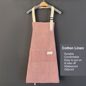 1pc Adjustable Kitchen Cooking Apron Cotton And Linen Machine Washable With 2 Pockets (Green: Pink)